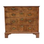 A George II Walnut and Featherbanded Oak-Sided Straight-Front Chest of Drawers, 2nd quarter 18th