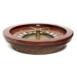 A French Mahogany and Brass Roulette Wheel, by G Caro, early 20th century, with kingwood and brass