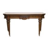 A Victorian Carved Mahogany and Crossbanded Serving Table, late 19th century, the moulded top