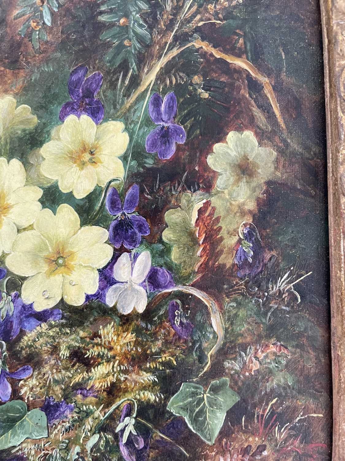 Albert Durer Lucas (1828-1918) Still life of Primroses and Violets on a mossy bank Signed and - Image 7 of 17