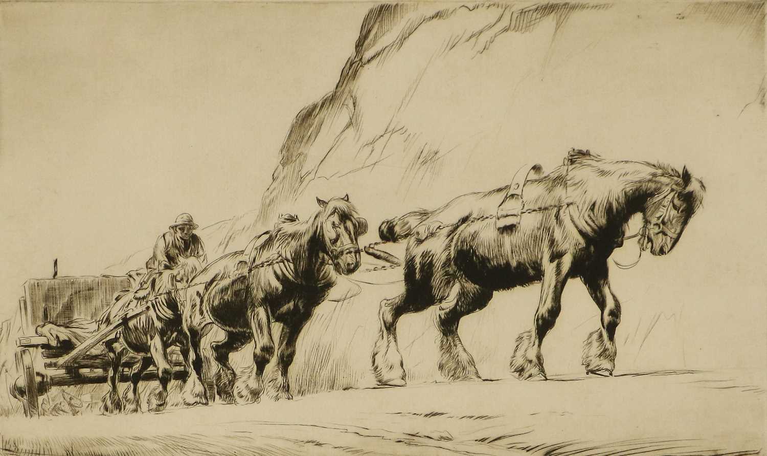 George Soper RE (1870-1942) "The Quarry Team" (1920) Signed in pencil, black and white etching,