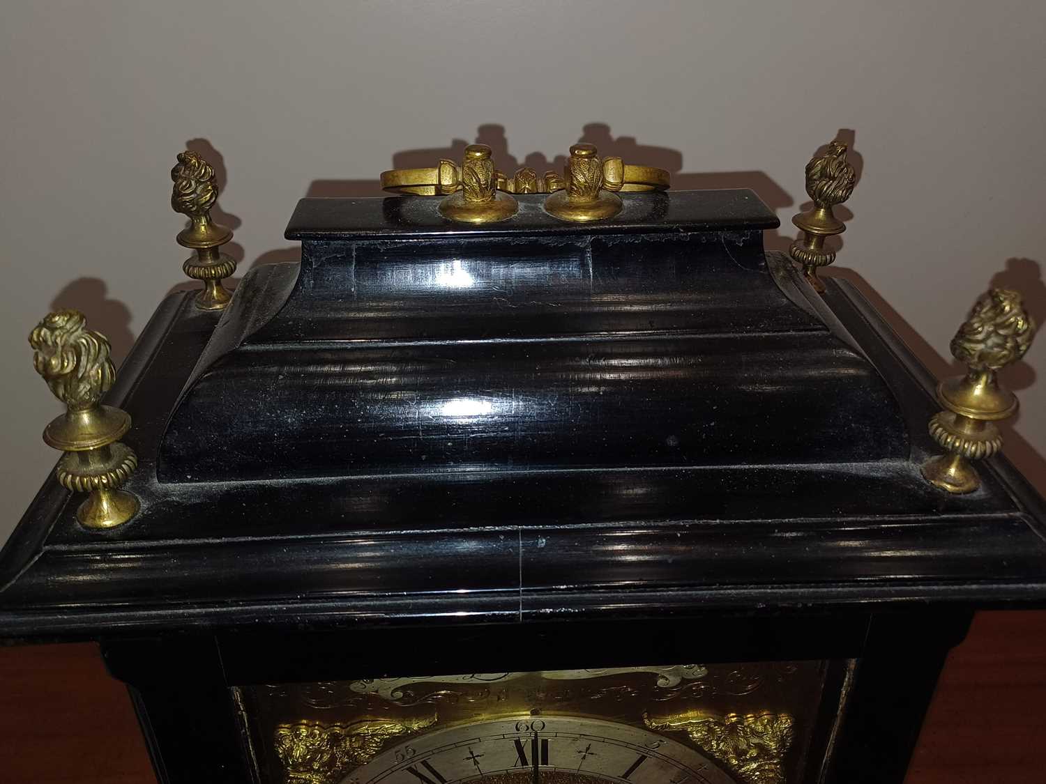 An Ebonised Chiming Table Clock, signed W Tomlinson, London, early 18th century, inverted bell top - Image 21 of 25