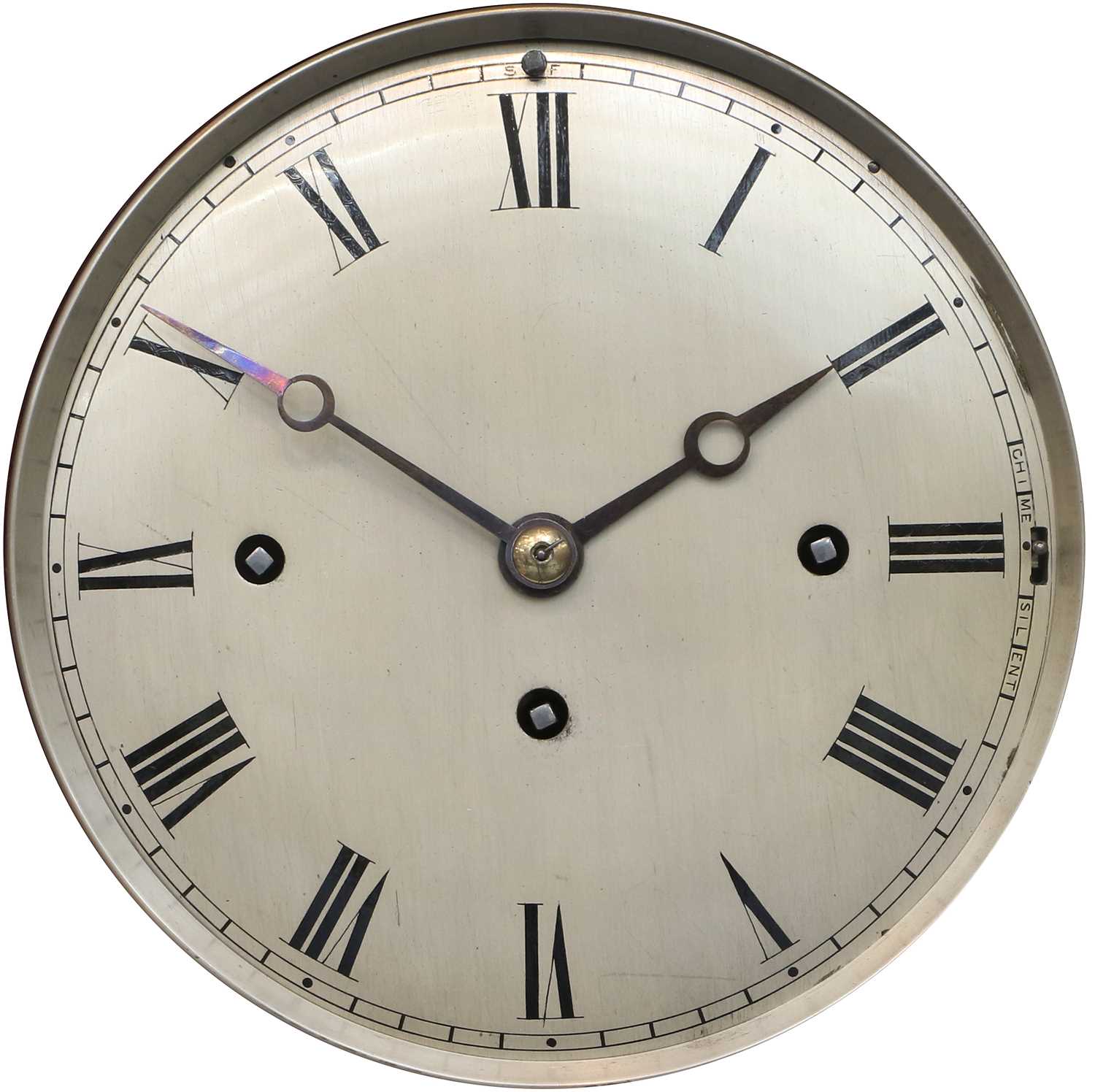 A Mahogany Chiming Table Clock, circa 1900, arched pediment with brass ball finials, stop brass - Image 2 of 5