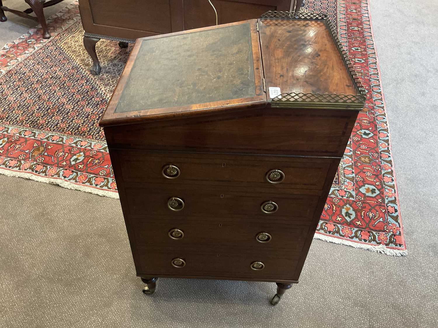 A Gillows Mahogany Davenport, circa 1810-20, with a pierced three-quarter brass gallery above a - Image 6 of 7