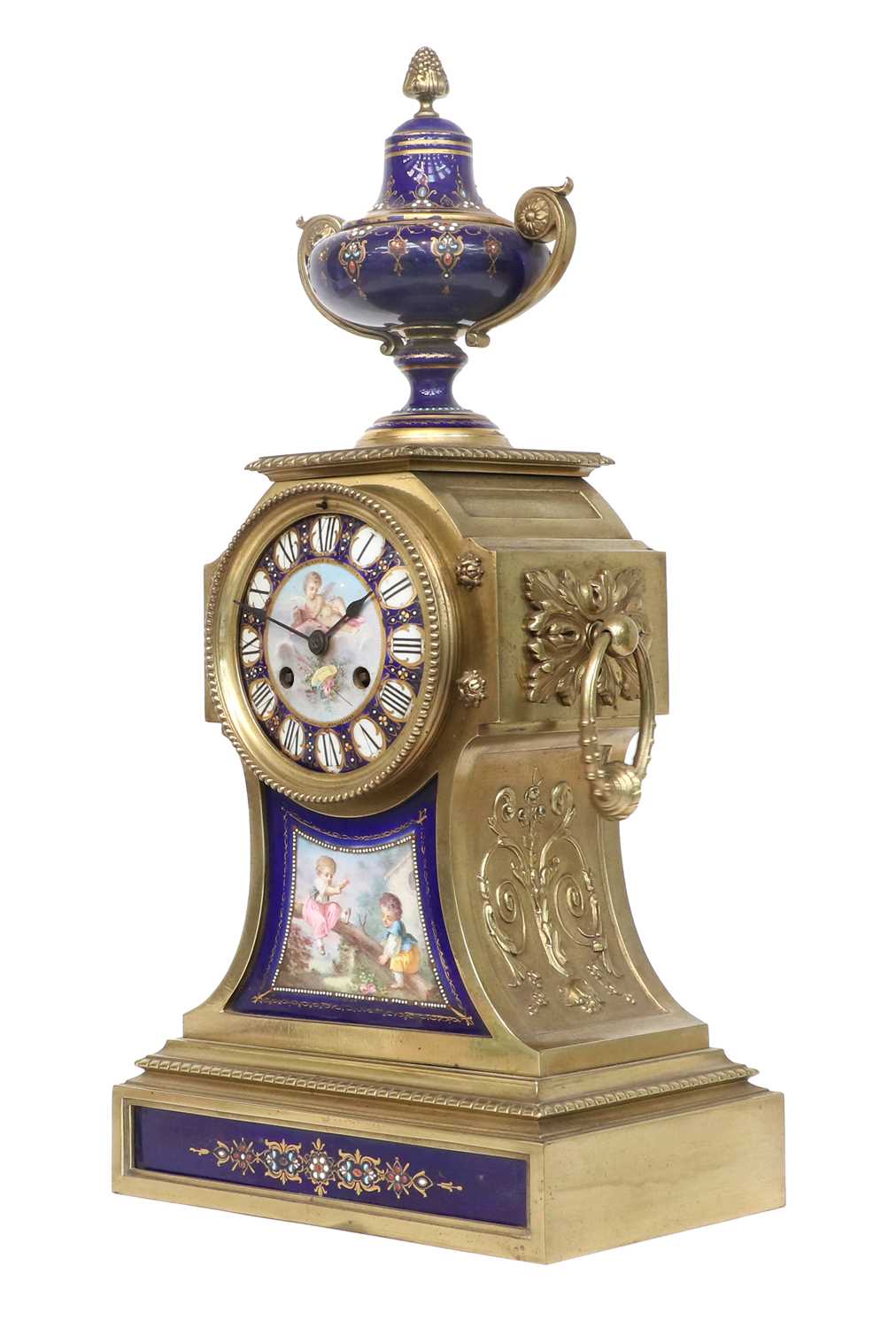 A French Gilt Metal and Blue Porcelain Mounted Striking Mantel Clock, retailed by Arnold & Lewis, - Image 5 of 6