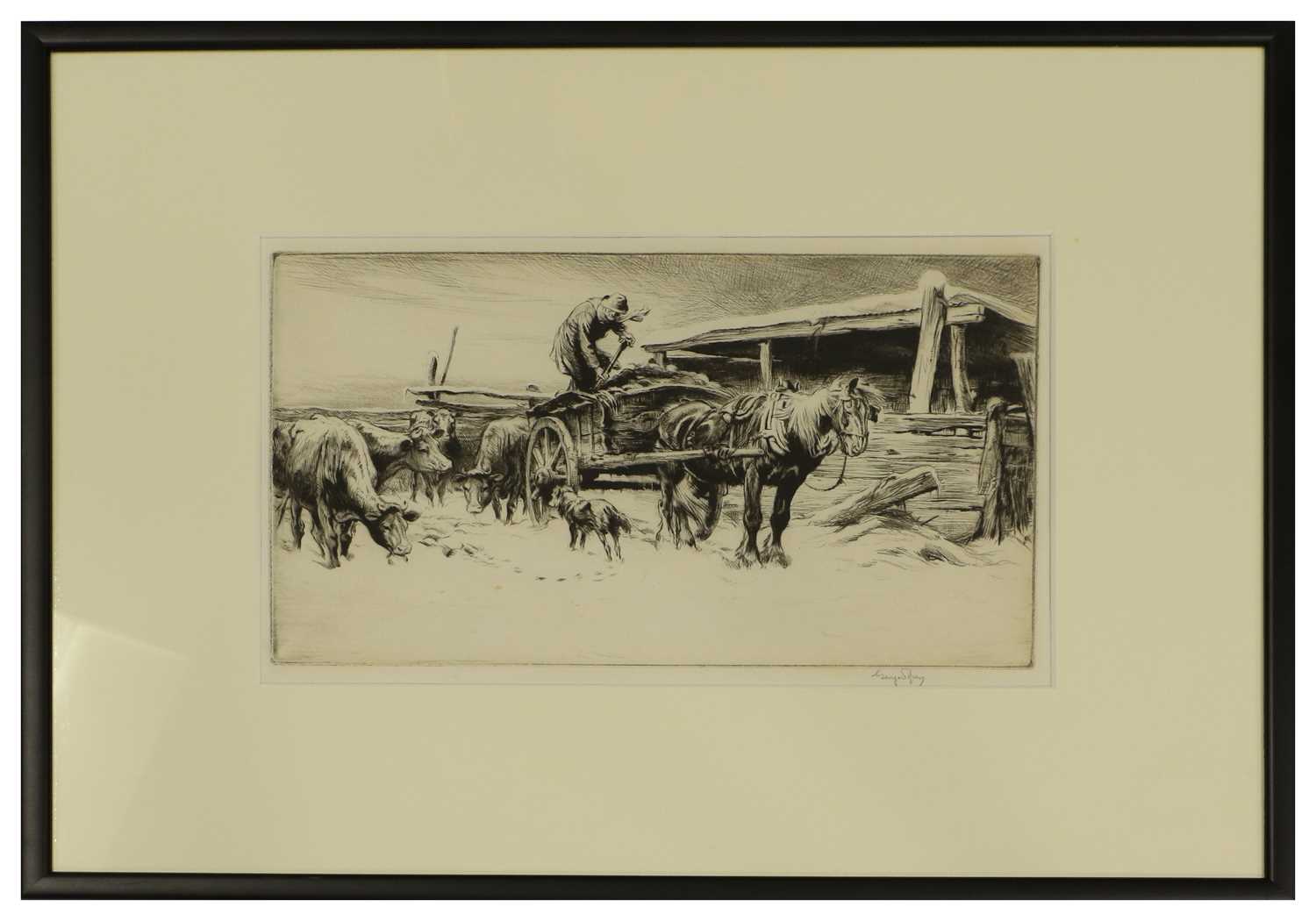 George Soper RE (1870-1942) Loading the cart in Winter Signed in pencil, black and white etching, - Bild 4 aus 27