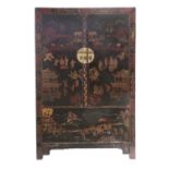 A Chinese Ebonised and Parcel Gilt Wedding Cabinet, late 19th/early 20th century, the two cupboard