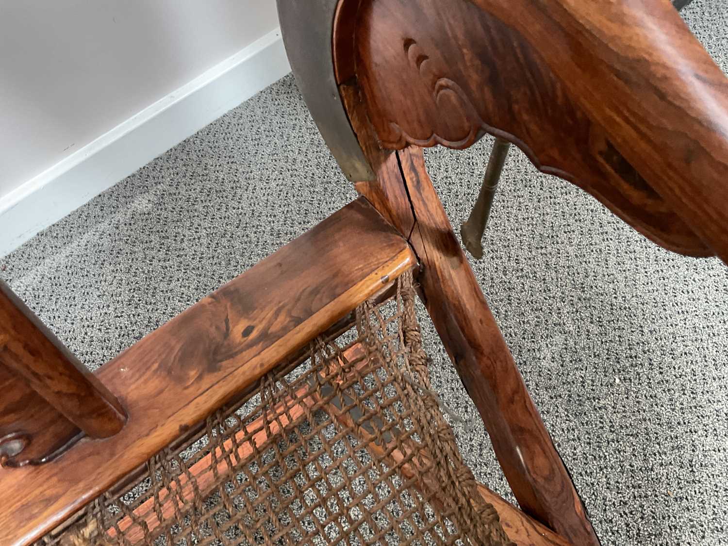 A Pair of 20th Century Chinese Hardwood Horseshoe-Back Folding Chairs, each with metal bands and - Image 12 of 16