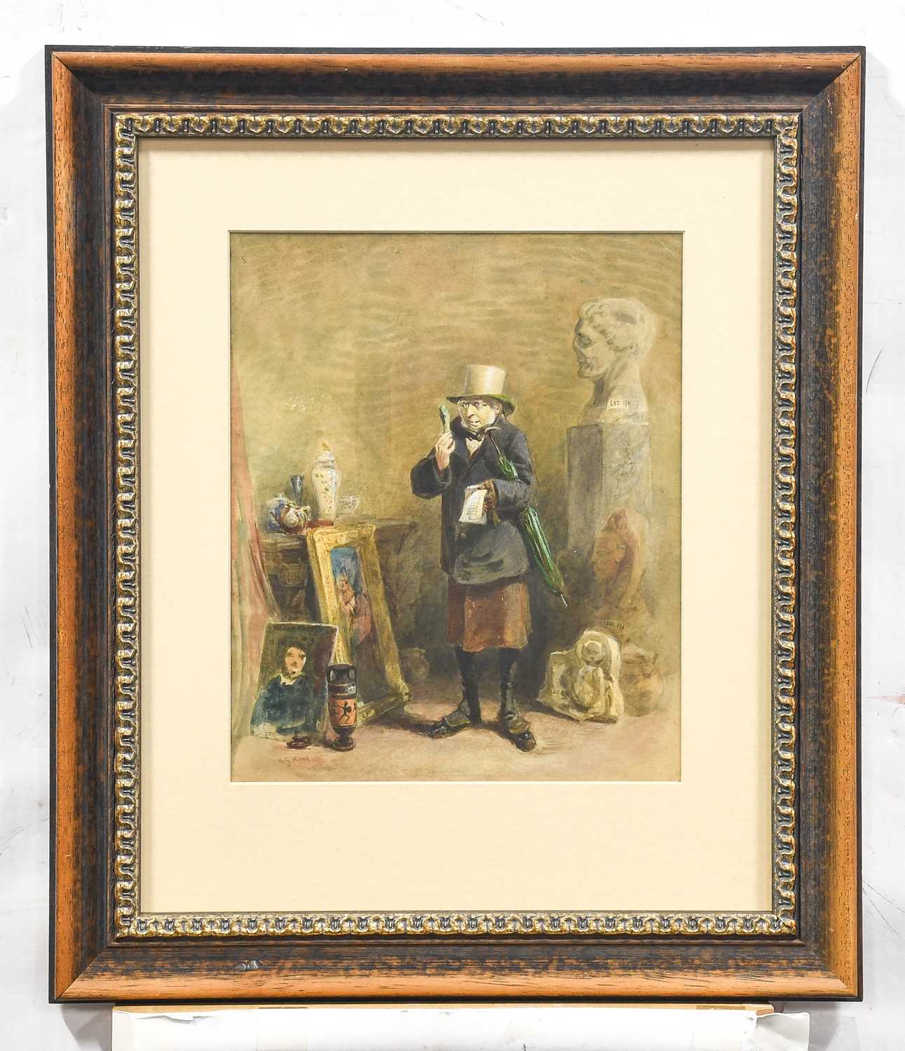 Attributed to Henry George Hine (1811-1895) "At the Auction House" Signed, watercolour, 26.5cm by - Bild 2 aus 3