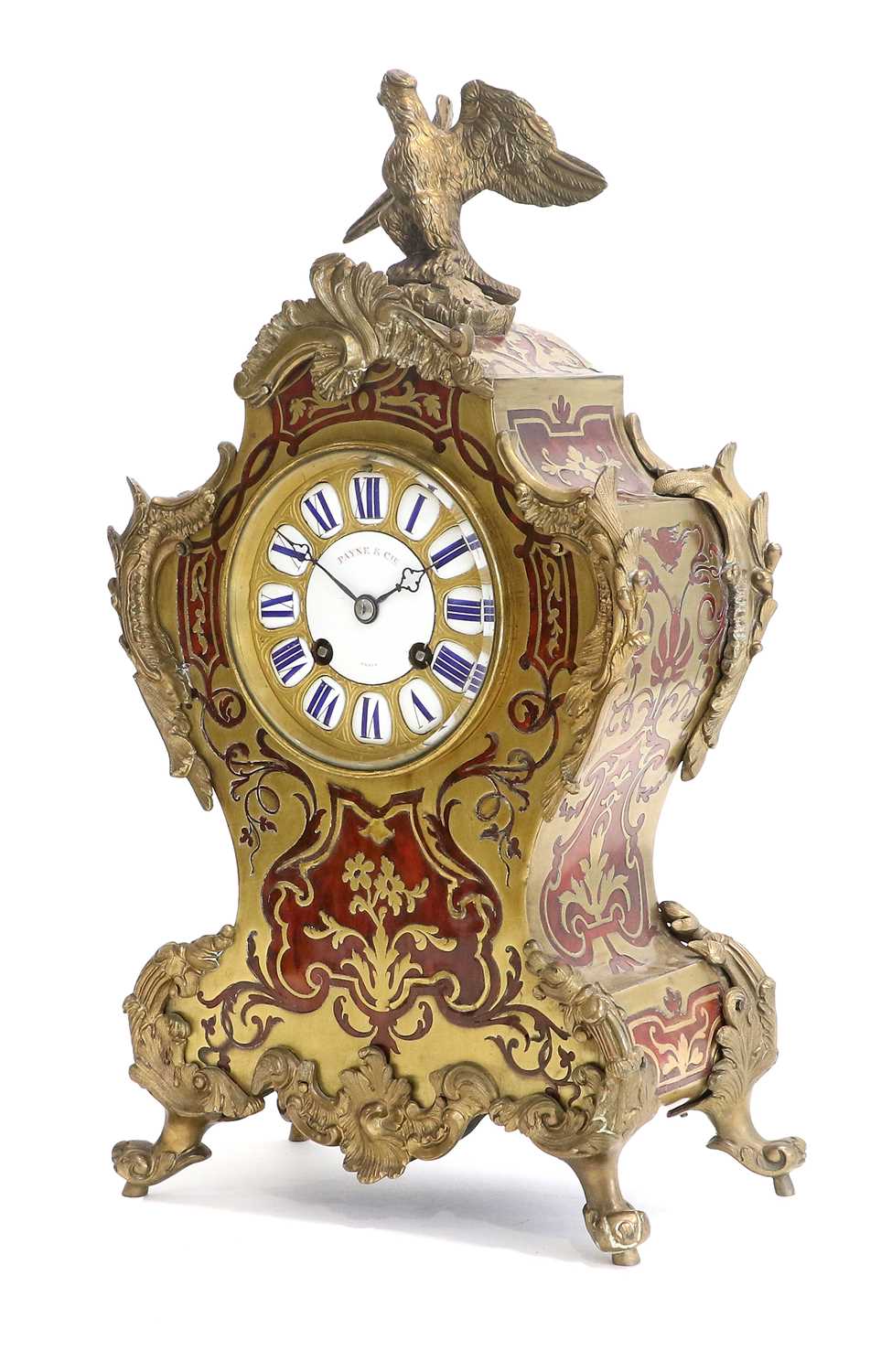A French Gilt Metal and Tortoiseshell "Boulle" Striking Mantel Clock, retailed by Payne & Cie, - Bild 2 aus 6