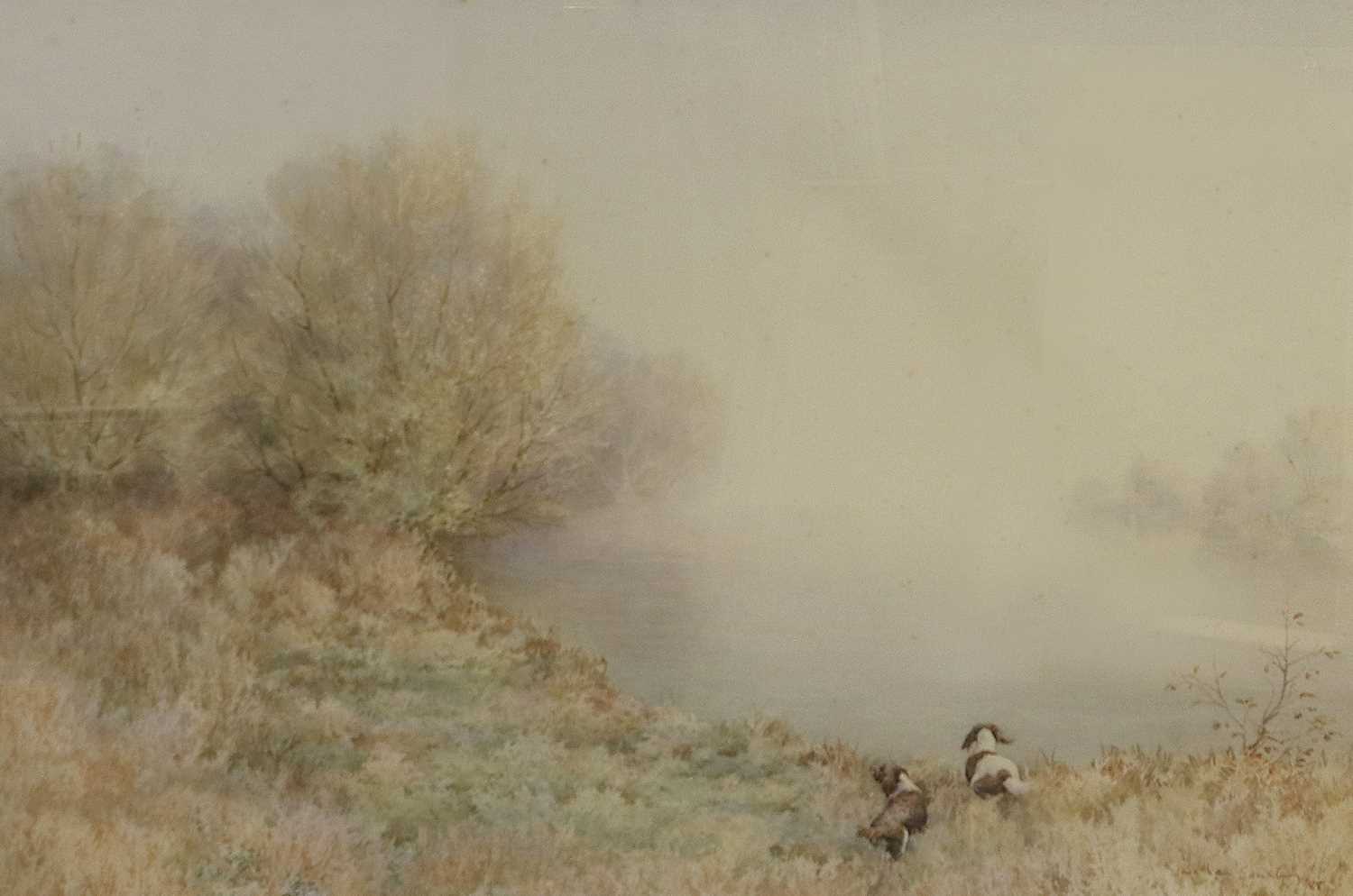Jonathan Sainsbury (b.1951) "Mist on the Avon, Springer Spaniels" Signed and dated (19)88,