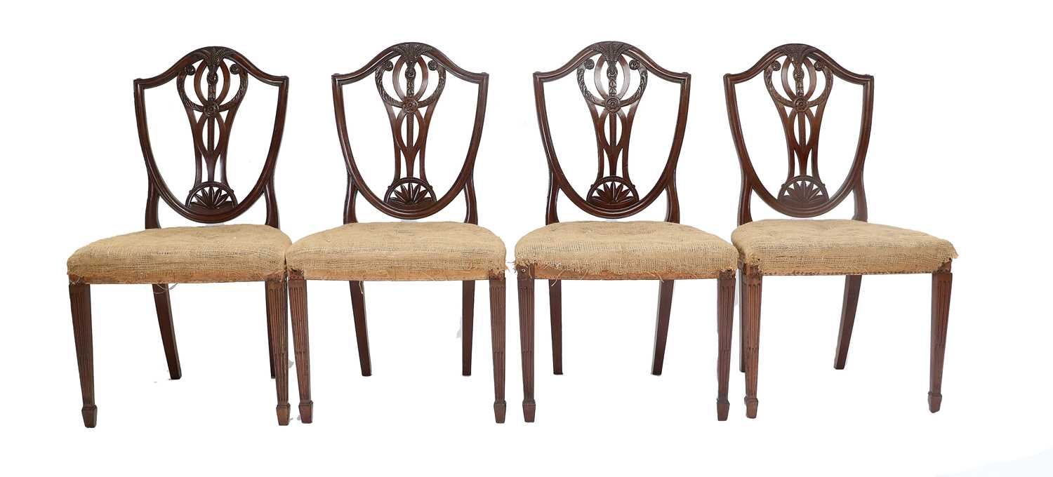 A Set of Six (4+2) George III Hepplewhite-Style Dining Chairs, late 18th century, the shield- - Image 2 of 3
