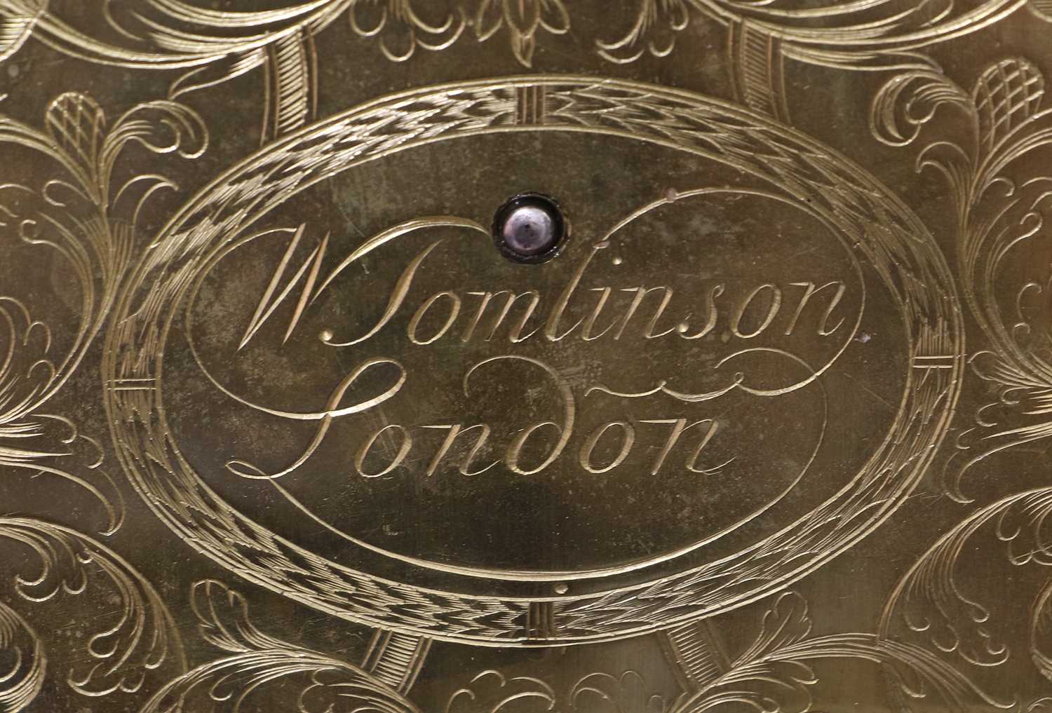 An Ebonised Chiming Table Clock, signed W Tomlinson, London, early 18th century, inverted bell top - Image 9 of 25