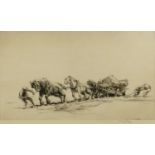 George Soper RE (1870-1942) Loading the cart in Winter Signed in pencil, black and white etching,