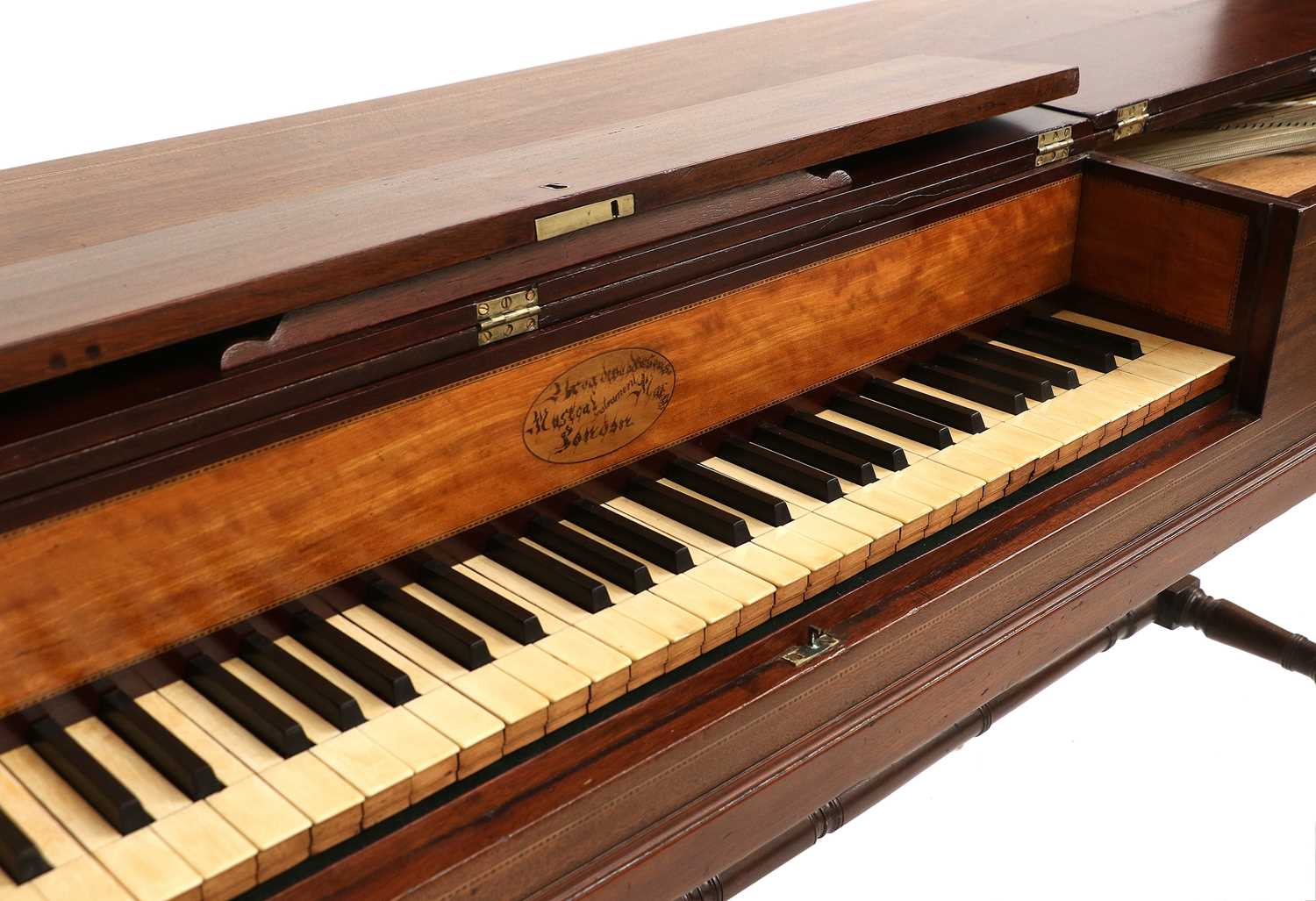 A George III Mahogany and Parquetry-Decorated Square Piano, circa 1800, the hinged lid enclosing a - Image 2 of 11