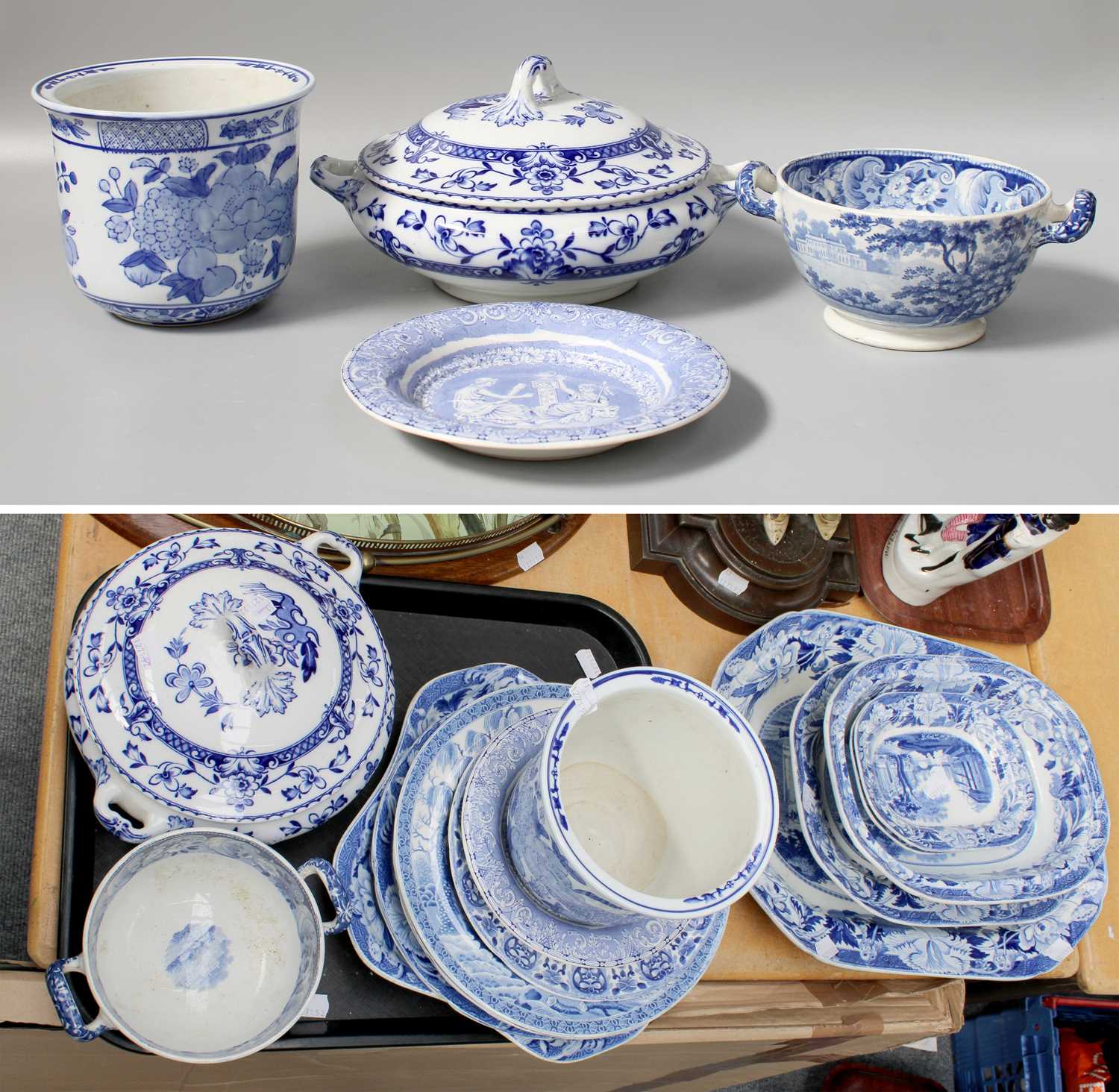 A Collection of 19th Century Wedgwood Blue and White Transfer Printed Pearlware Platters, Dishes and