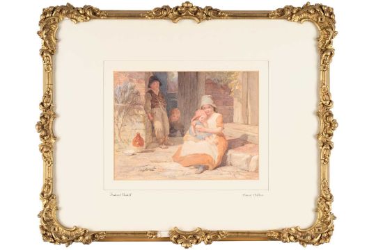 Frederick Goodall RA (1822-1904) "Peasant Children" Signed and dated 1852, pencil and watercolour, - Image 2 of 3