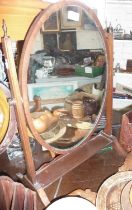 19th c. mahogany oval toilet mirror