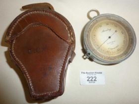 Antique Stanley pocket barometer with leather case, approx. 7.5cm face diameter