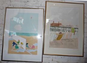 Two artist proof colour prints of beach scenes by Barbara Newcomb 1936-2020, signed in pencil
