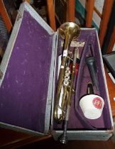 A Sonora brass trumpet with case etc