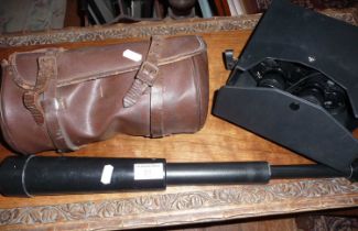 "Cold War" Russian 3-drawer telescope, two bowling bowls and a modern pair of binoculars