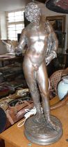 Table lamp modelled on classical figure of Adonis, 24" tall