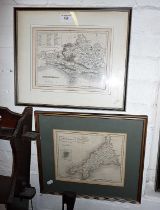 Engraved map of Dorsetshire and a similar of Cornwall engraved by Sidney Hall
