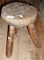 18th c. elm three-legged milking stool