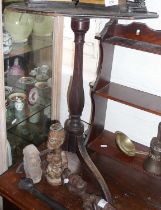 19th c. mahogany hexagonal wine table on faceted column above tripod legs, having line inlay & cross