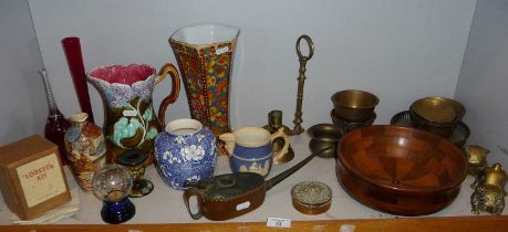 Assorted pottery & china, brassware etc