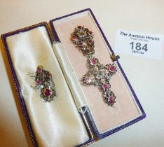 Georgian crucifix pendant set with rose cut diamonds and garnets, together with another smaller