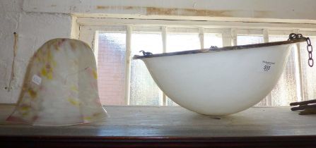 Art Deco marbled glass suspended ceiling light, and another similar shade