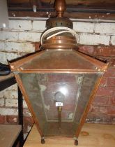 Victorian large copper coach house lamp, converted for electricity, approx. 80cm high
