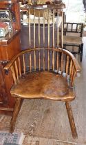 19th c. ash and elm comb-back Windsor chair