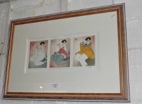 A Michael Boulet colour litho of three women titled Le Matin, Le Midi & La Soiree, numbered 113/650,