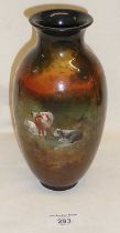 Early 20th c. Doulton Burslem Holbein ware vase with cows decoration, 8.5" tall