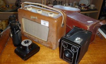 Roberts R300 radio, two vintage cameras and a pair of Dunhill binoculars