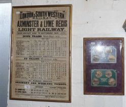 Printed & framed Railway Timetable for London & South Western Railways Axminster to Lyme Regis Light