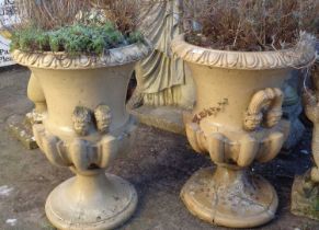 Pair of impresive glazed Doulton stoneware garden urns (A/F)