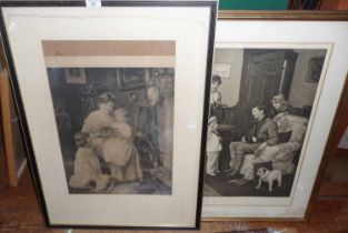 Two large Victorian steel engravings of family scenes