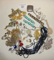 Vintage costume jewellery inc. hallmarked silver box, silver bracelet charms, etc.