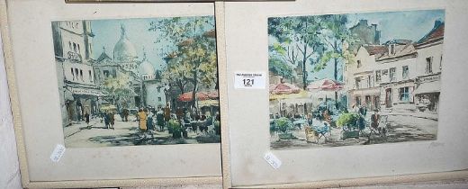 Two small colour prints of Parisian street scenes by Baron