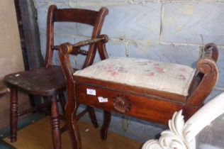 Piano stool with lift-up seat and a kitchen chair