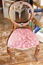 19th c. carved walnut balloon backed dining chair with upholstered seat above cabriole legs