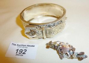 Victorian hallmarked silver hinged bracelet in the form of an ornate belt, maker Francis Webb,