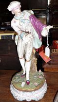 Coloured Parianware figure of a masked gentleman playing Blind Mans Bluff, 15" tall