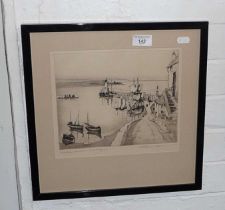 Etching of Newlyn Harbour by G. Bennett, signed in pencil lower right