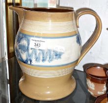 Large 19th c. Mocha Ware alde jug, 9" tall (hairline crazing)