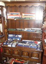 Small Edwardian 18th c. style oak dresser with two shelf plate rack above base with two drawers